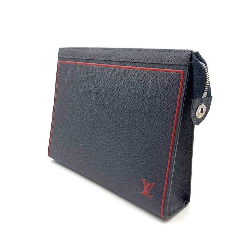 LOUIS VUITTON Bag Pochette Voyage MM Blue Marine Navy x Red Second Clutch Men's Taiga M63394 LOUISVUITTON